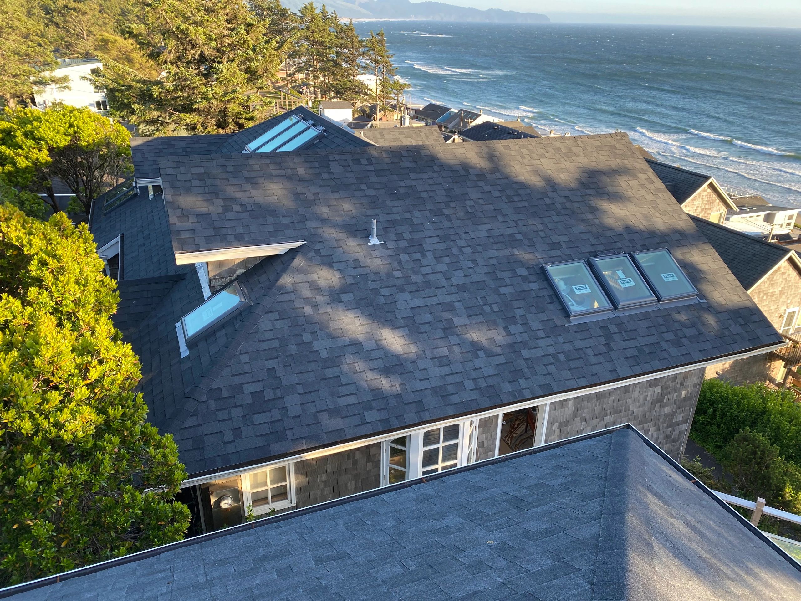 Hardie Siding — Gray Home with Brick Chimney - Oregon